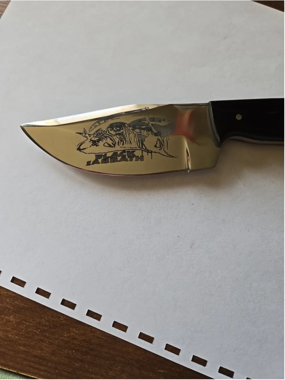 Custom Handmade Fixed Blade Knife W/ BLACK SABBATH Etched In Blade 8